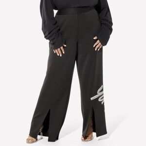 Yitty Signature BHM Front Slit Pants Black High Rise Back Zip Wide Leg Stretch